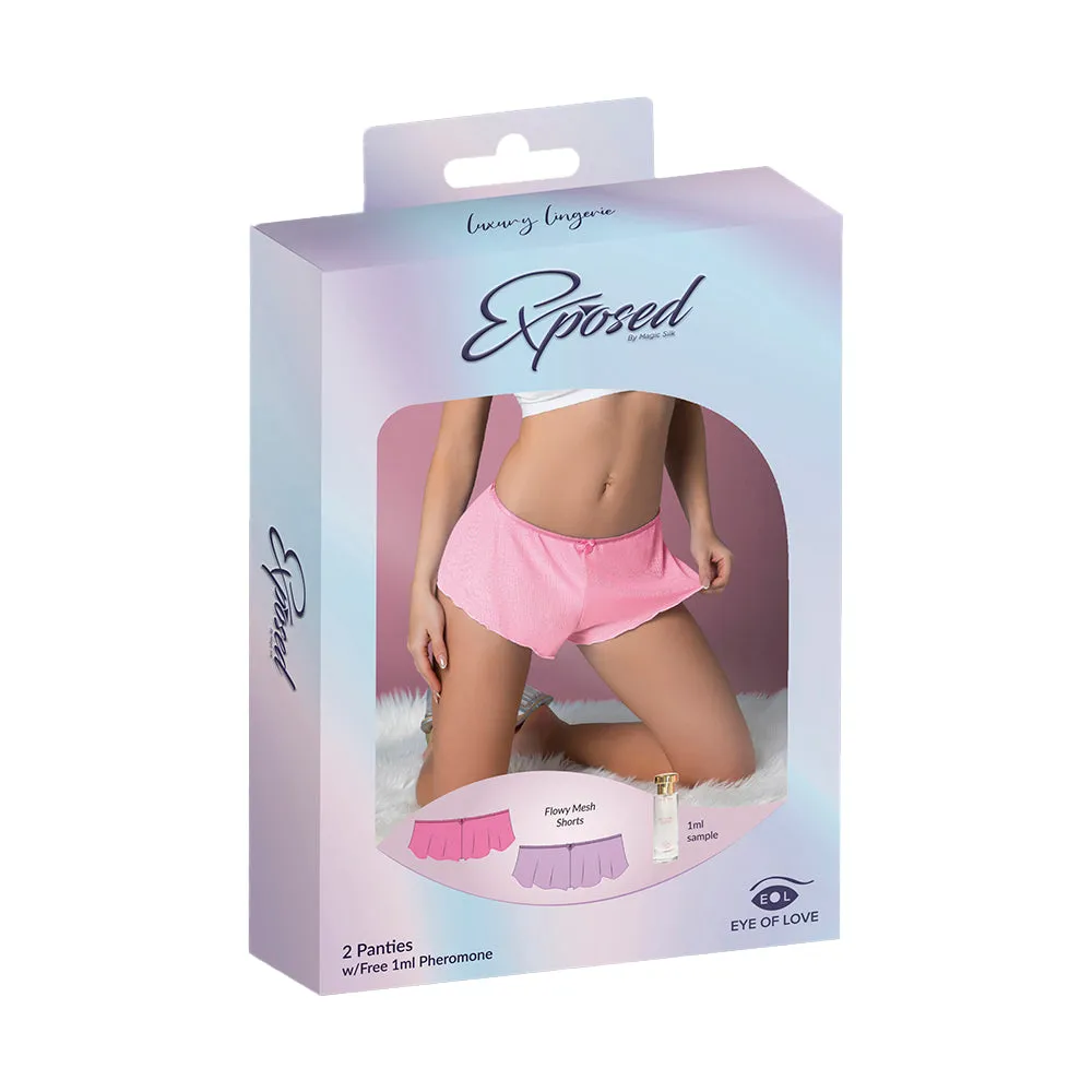 Magic Silk Pheromone Panties Flowy Mesh Short 2-Pack Lilac/Rose S/M