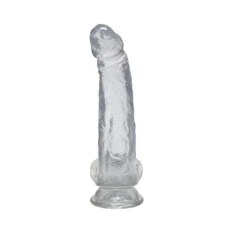 Crystal Jellies Curved Realistic Cock with Balls 8 in. in Clear