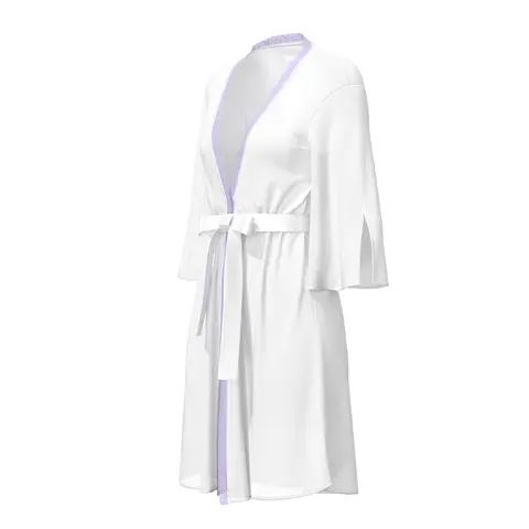 Magic Silk Sheer Passion Flutter Sleeve Robe White/Lavender S/M