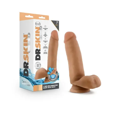 Dr. Skin Glide Realistic 7 in. Self-Lubricating Dildo with Balls in Tan
