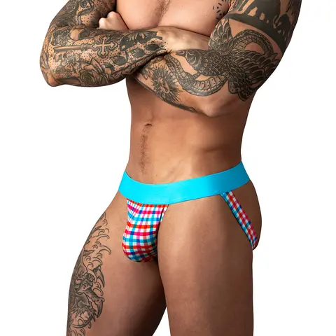 Male Power So Cumfy Gingham Jock Turquoise L/XL