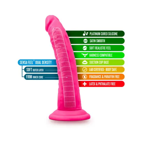 Neo Elite 7.5 in. Silicone Dual Density Dildo Neon in Pink
