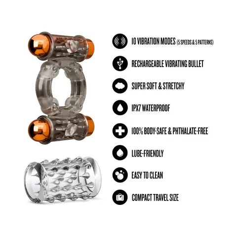 Stay Hard Vibrating Cock Ring Set with Sleeve and 2 Bullets