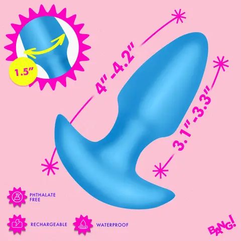 BANG! Thrusting & Vibrating Silicone Butt Plug in Blue
