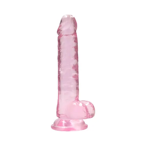 RealRock Crystal Clear Realistic 7 in. Dildo With Balls and Suction Cup in Pink