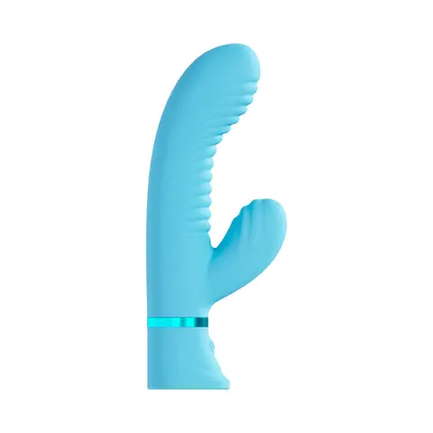 Loveline Mystique Rechargeable Silicone Ribbed Rabbit Vibrator in Blue