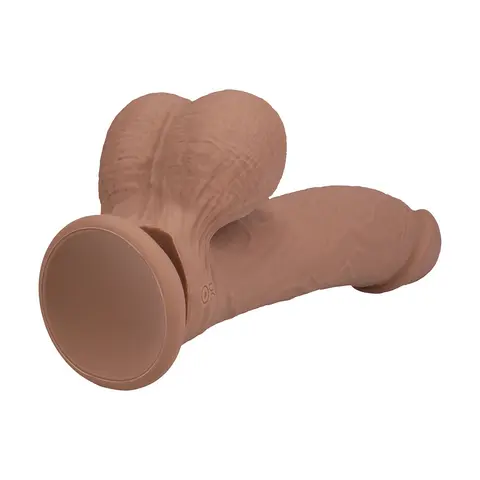 Realrock Realistic Dual Density Vibrating Silicone Dildo with Weighted Balls 7 in. in Tan