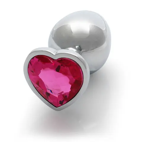 Ouch! Heart Gem Butt Plug Medium Silver/Rubellite Pink