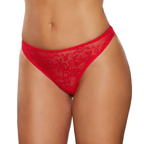 Allure All Wrapped Up Lace Front Thong with Mesh Bow On Back Red O/S