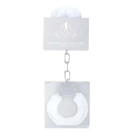 Ouch! Pleasure Furry Handcuffs With Quick-Release in White