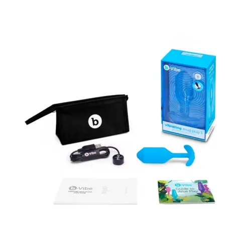 b-Vibe Vibrating Snug Plug 3 Rechargeable Weighted Silicone Anal Plug Blue