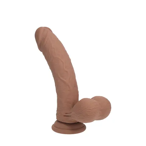Realrock Realistic Dual Density Vibrating Silicone Dildo with Weighted Balls 7 in. in Tan