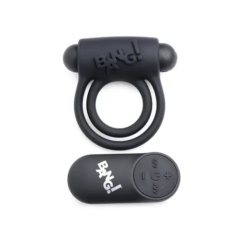 BANG! Silicone Cock Ring & Bullet with Remote Control in Black