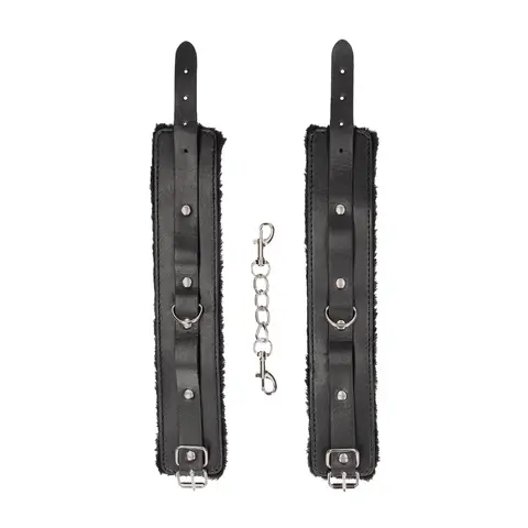 Ouch! Black & White Adjustable Plush Bonded Leather Ankle Cuffs Black