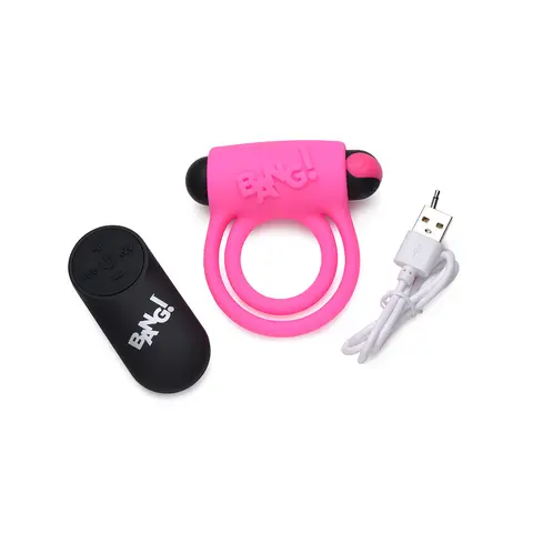 BANG! Silicone Cock Ring & Bullet with Remote Control in Pink