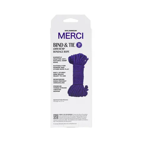 Merci Bind & Tie 6mm Hemp Bondage Rope 30 ' in Violet