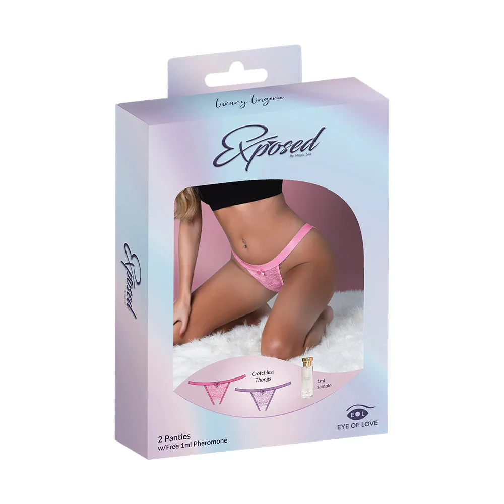 Magic Silk Pheromone Panties Crotchless Thong 2-Pack Lilac/Rose Queen Size