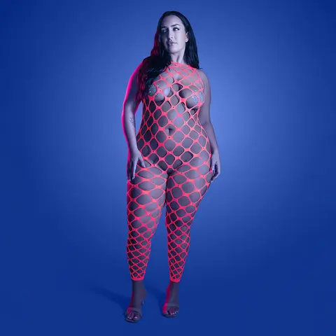 Fantasy Lingerie Glow Want It All Reversible Bodystocking & Rhinestone Pasties O/S in Glow in the Dark