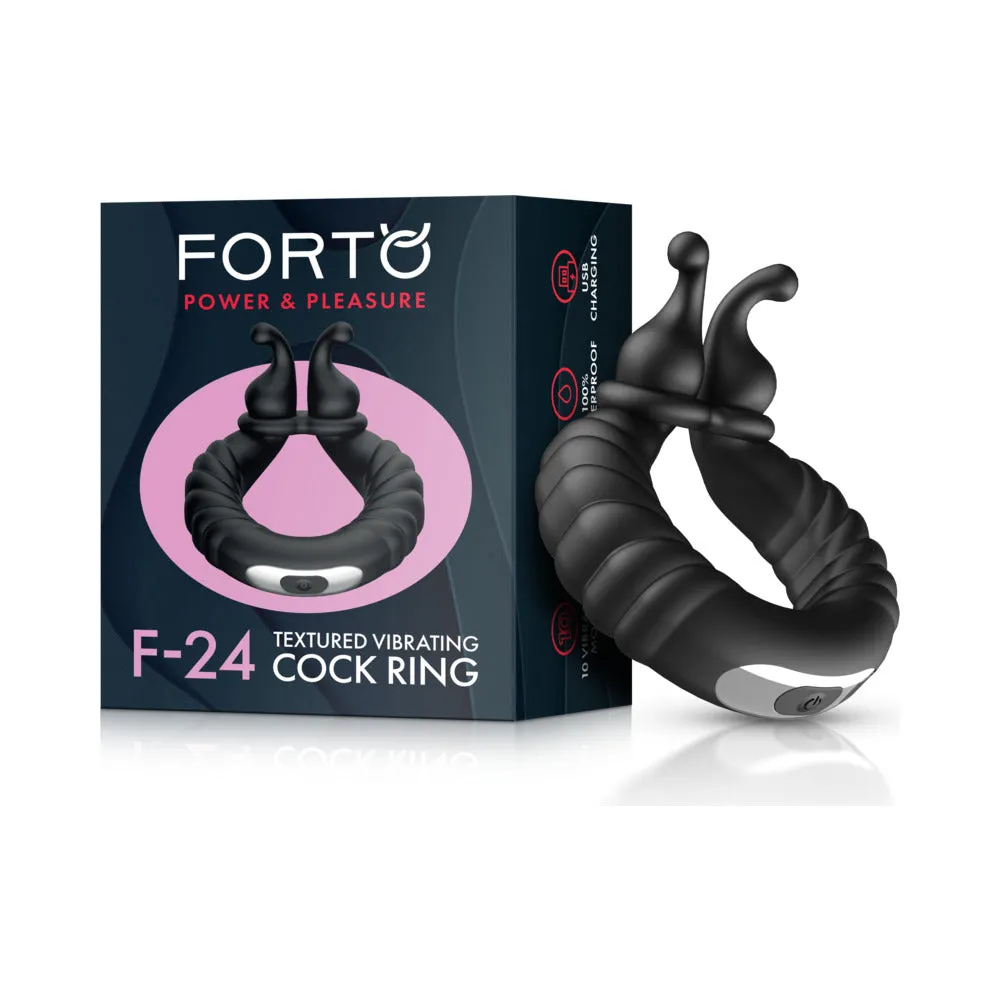 Forto F-24 Rechargeable Silicone Textured Vibrating Cockring in Black