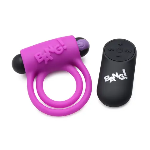 BANG! Silicone Cock Ring & Bullet with Remote Control in Purple