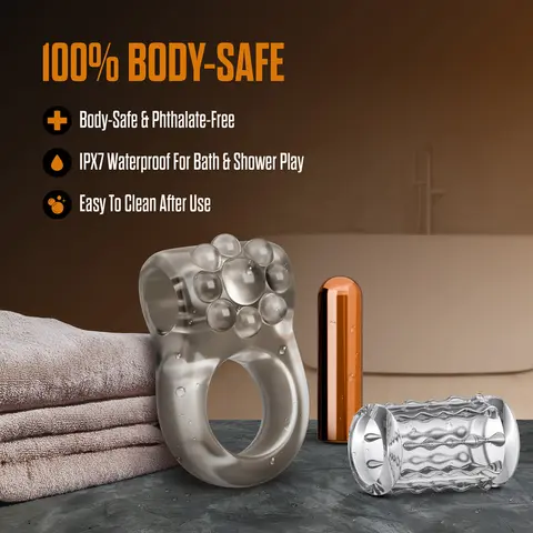 Stay Hard Vibrating Cock Ring Set with Sleeve 1