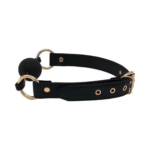 Rouge Leather Ball Gag Black with Gold Accessories