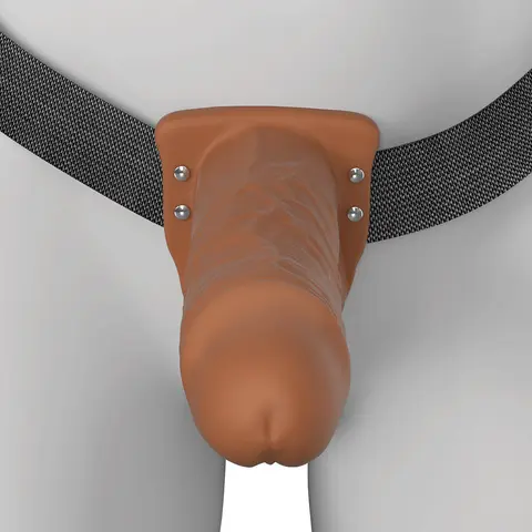 Fantasy X-Tensions Elite Vibrating Hollow Silicone Strap-On 8 in. in Brown