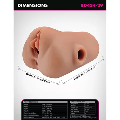 PDX Plus Double Pounder Vibrating Squeeze Stroker in Brown