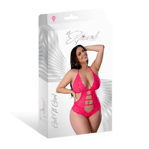 Magic Silk Get It Girl Halter Teddy with Snap Crotch Diva Pink Queen Size