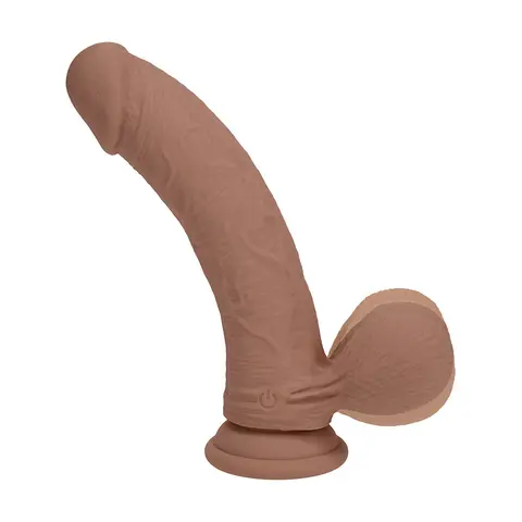 Realrock Realistic Dual Density Vibrating Silicone Dildo with Weighted Balls 8 in. in Tan