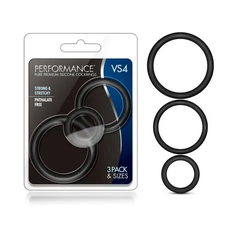 Performance VS4 Pure Premium Silicone Cockrings 3-Pack Set in Black
