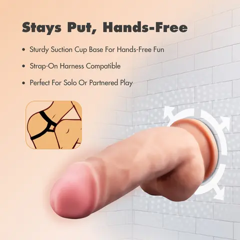 Dr. Skin Plus Girthy 7 in. Triple Density Posable Dildo with Balls in Tan