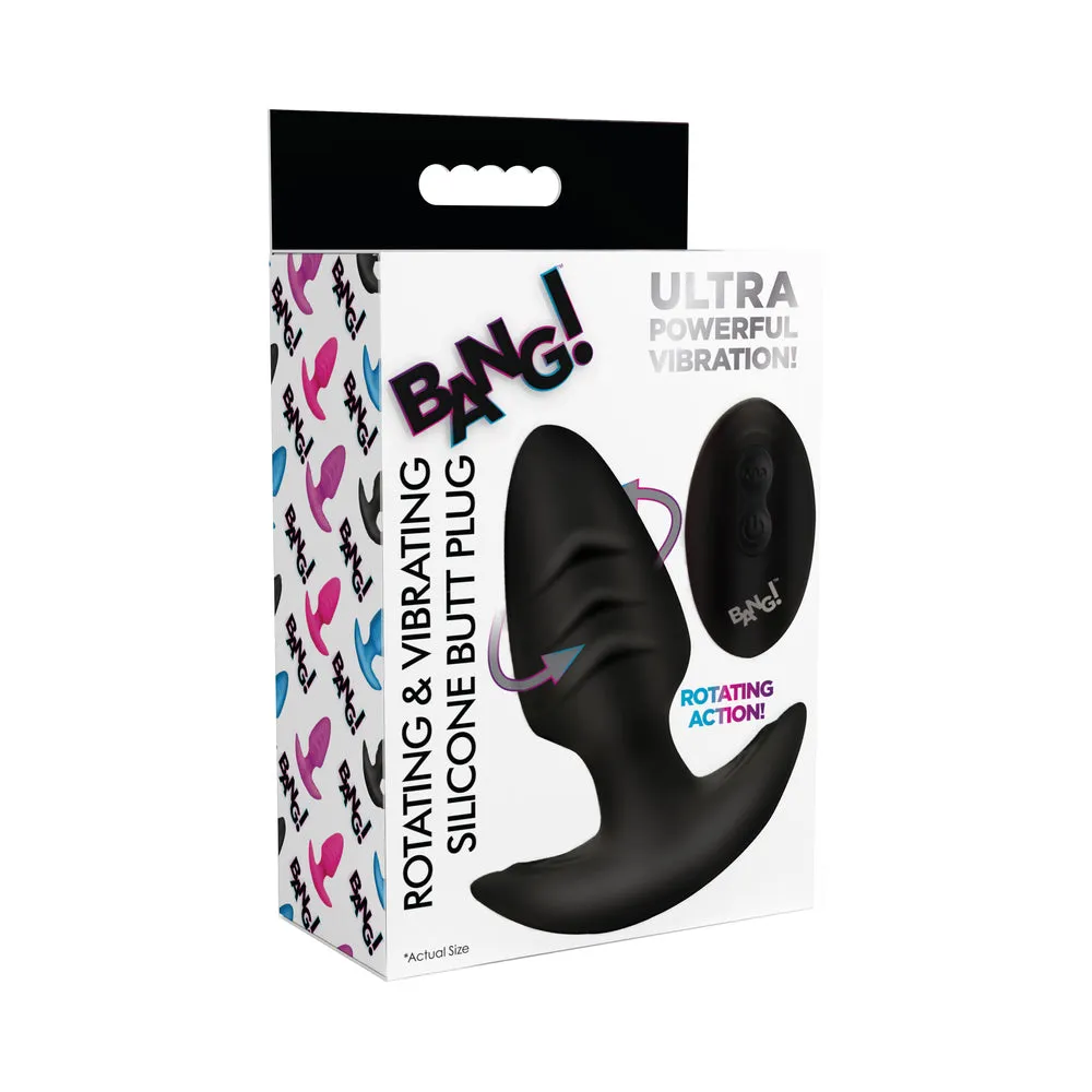BANG! Rotating & Vibrating Silicone Butt Plug with Remote in Black