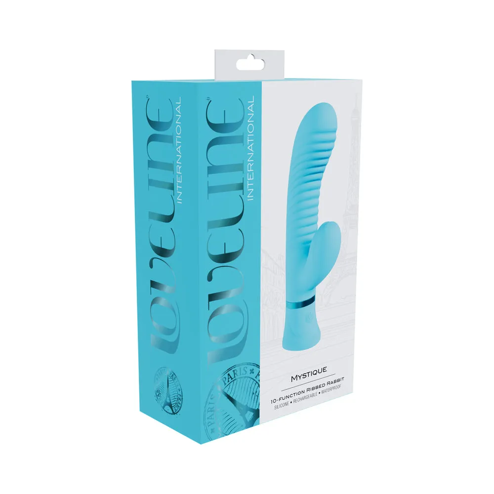Loveline Mystique Rechargeable Silicone Ribbed Rabbit Vibrator in Blue
