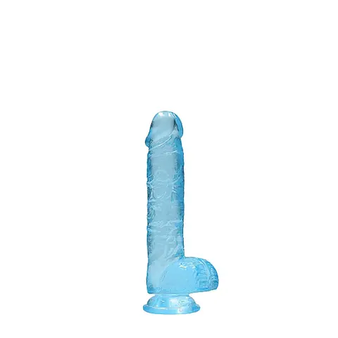 RealRock Crystal Clear Realistic 6 in. Dildo With Balls and Suction Cup in Blue