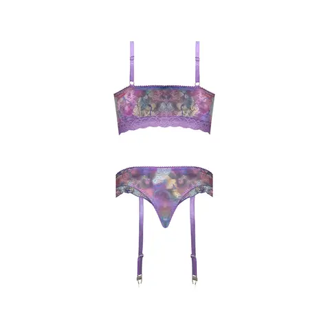 Magic Silk Wisteria Mist Bralette & Panty with Removable Garters Floral Queen Size
