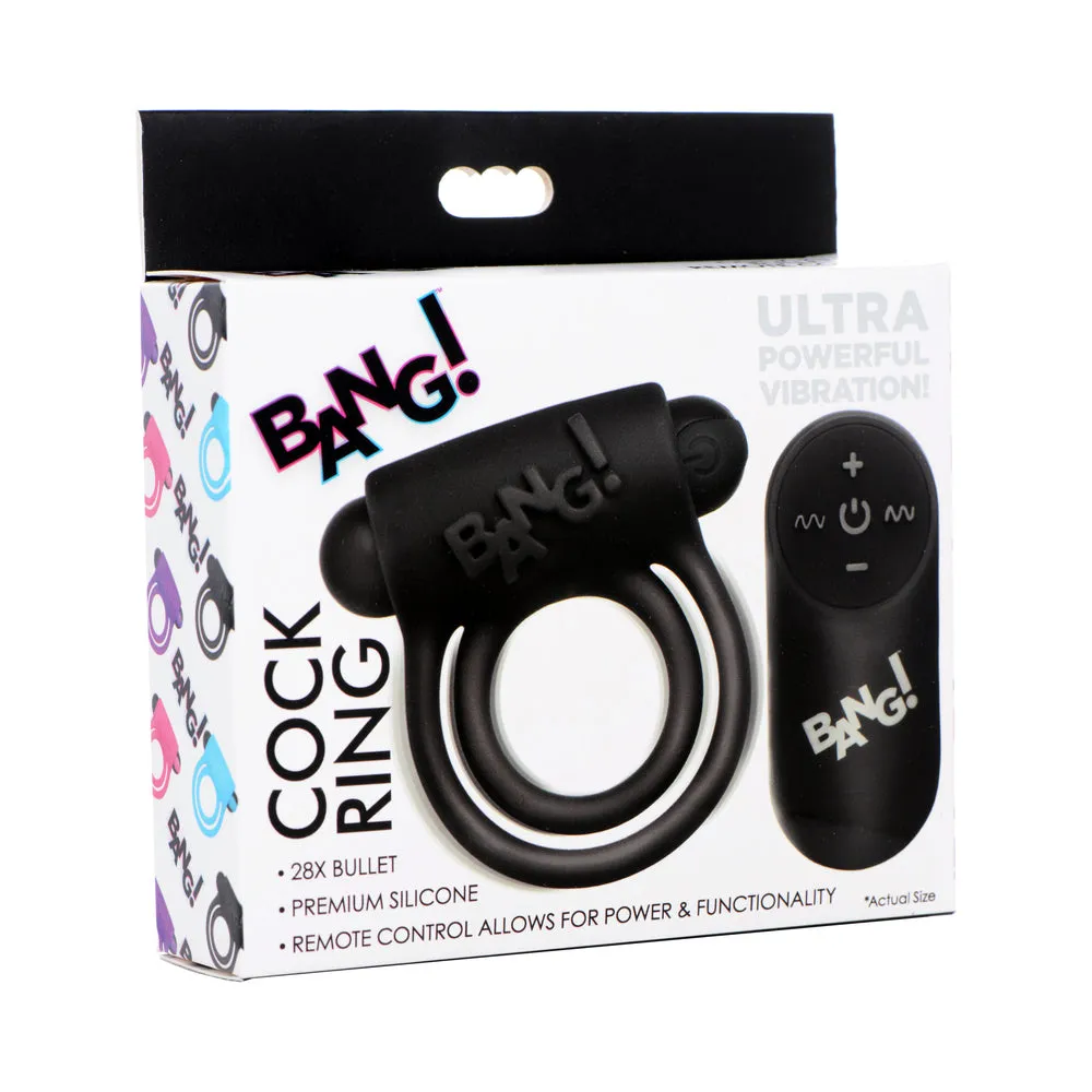 BANG! Silicone Cock Ring & Bullet with Remote Control in Black