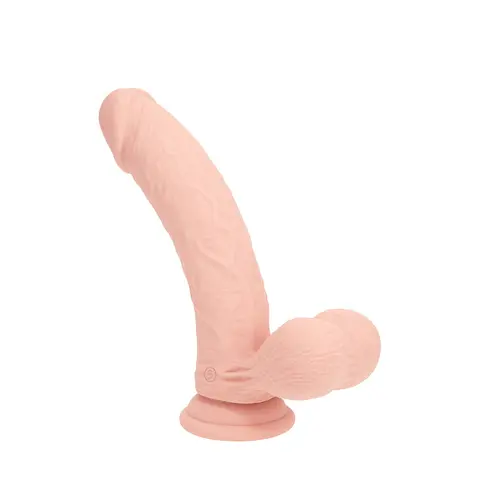 Realrock Realistic Dual Density Vibrating Silicone Dildo with Weighted Balls 7 in. in Beige