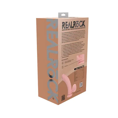Realrock Realistic Dual Density Vibrating Silicone Dildo with Weighted Balls 8 in. in Beige