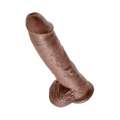 King Cock 10 in. Cock With Balls Realistic Suction Cup Dildo in Brown