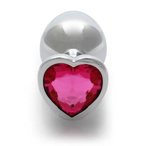Ouch! Heart Gem Butt Plug Medium Silver/Rubellite Pink