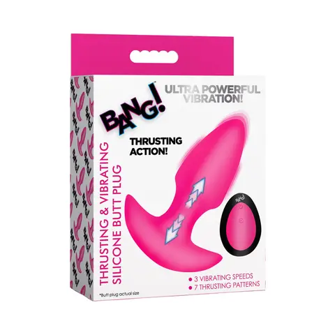 BANG! Thrusting & Vibrating Silicone Butt Plug in Pink
