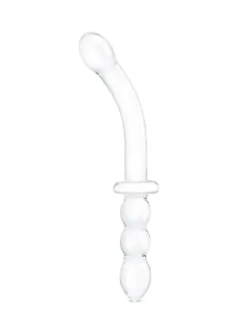 12” girthy ribbed g-spot glass dildo with handle grip