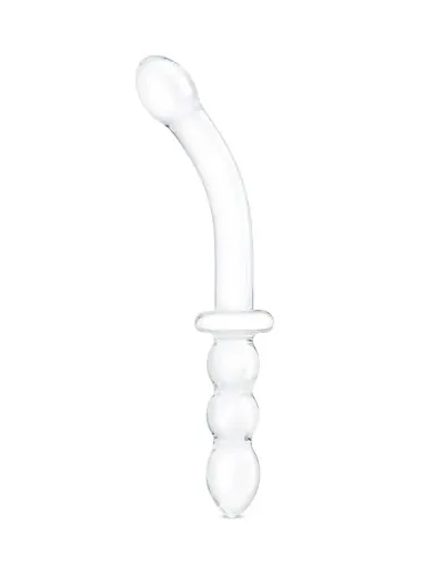 12” girthy ribbed g-spot glass dildo with handle grip