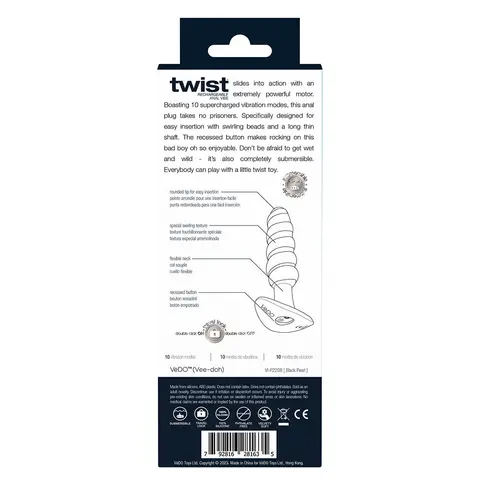 VeDO Twist Rechargeable Silicone Vibrating Anal Plug in Black