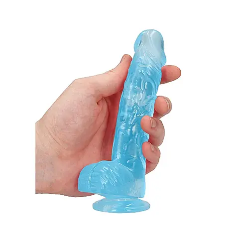 RealRock Crystal Clear Realistic 6 in. Dildo With Balls and Suction Cup in Blue