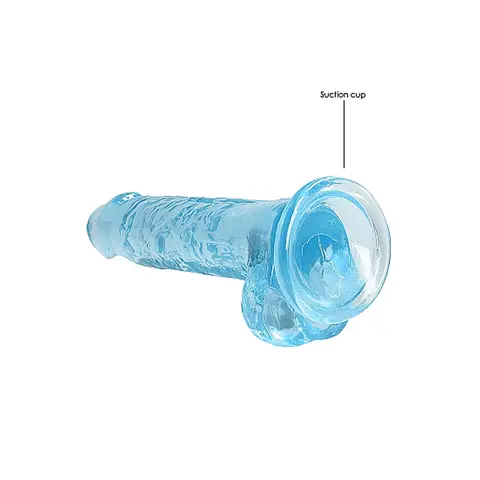RealRock Crystal Clear Realistic 7 in. Dildo With Balls and Suction Cup in Blue