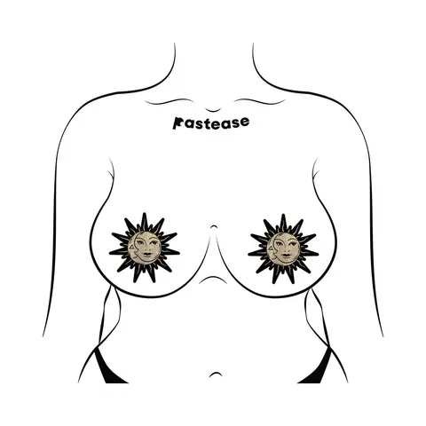 Pastease Sunburst: Sun & Moon Faces on Gold Glitter Sun Pasties