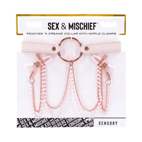 Sportsheets Sex & Mischief Peaches 'n CreaMe Collar with Nipple Clamps
