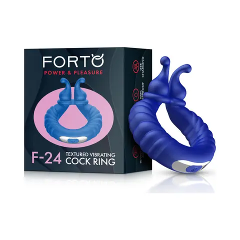 Forto F-24 Rechargeable Silicone Textured Vibrating Cockring in Blue